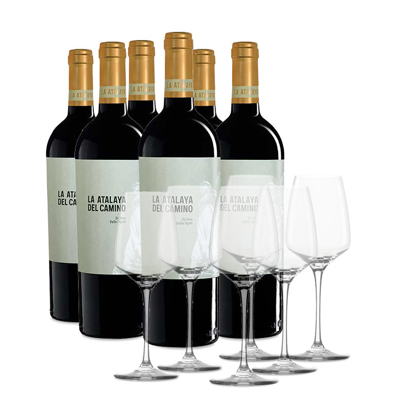 6 bouteilles La Atalaya del Camino + 6 verres Bouteilles de vin et verres