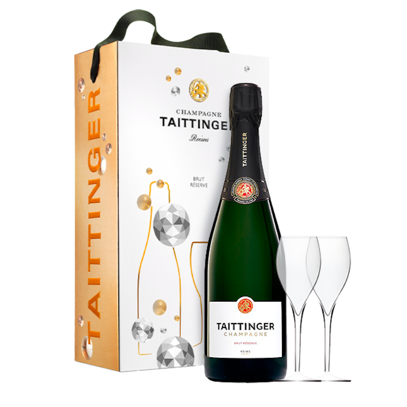 Estuche 1 botella Taittinger Brut Réserve + copas Cadeau